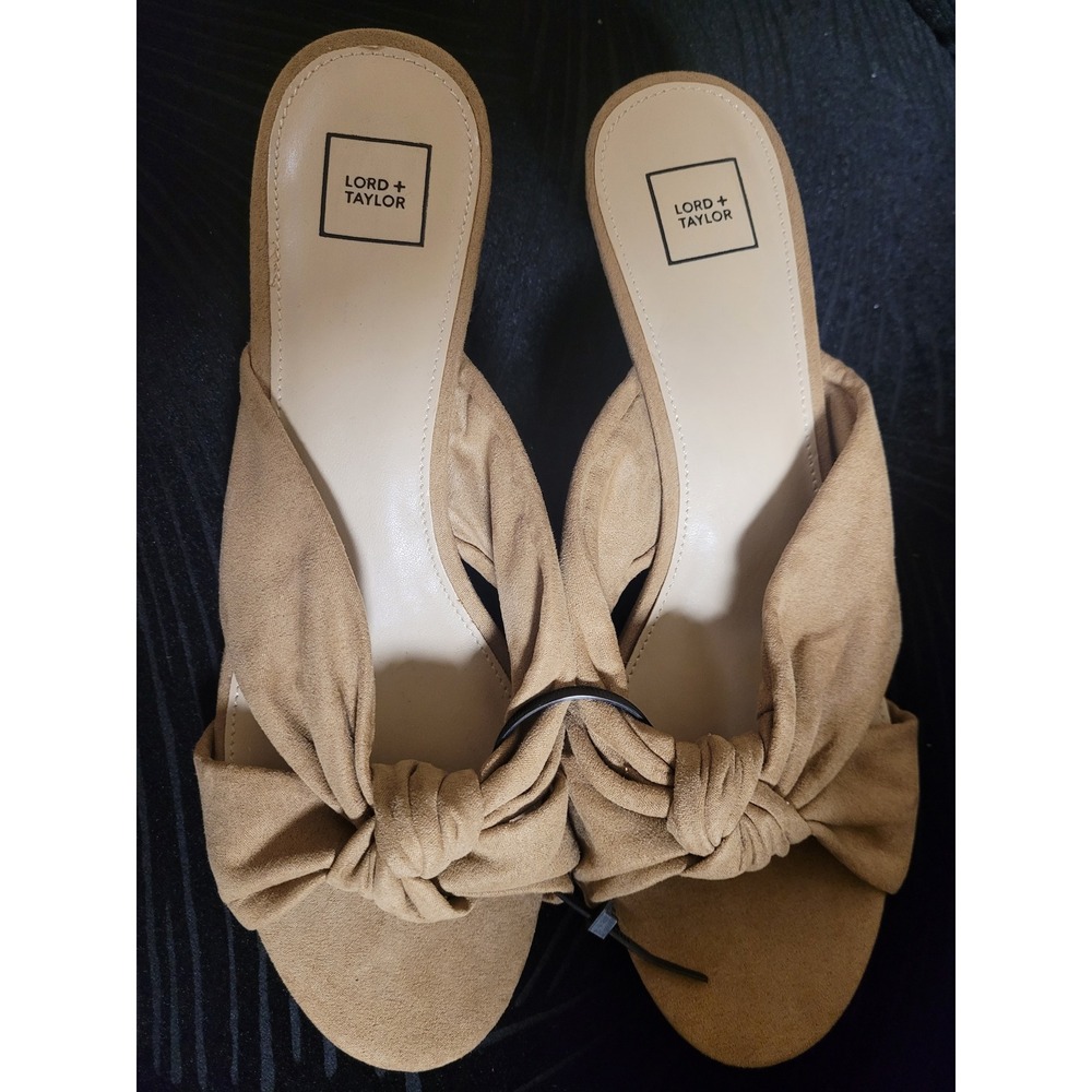 Lord Taylor‎ Womens Tan Suede Like Knot Wedge Sexy Slide Shoes Sz 11 NWOT